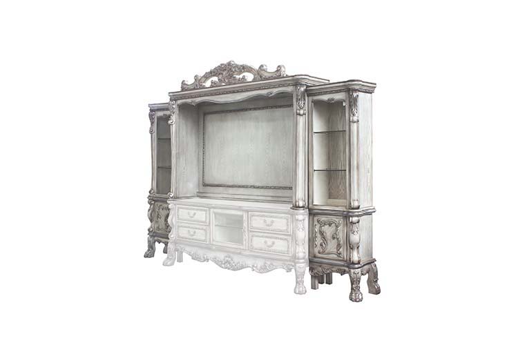Staying like royalty with this Dresden, the entertainment center was inspired by old European design. This collection features carved scrollwork accent on the top bridge. The accent pieces crafted in wood with cherry oak finish and also include regal feat