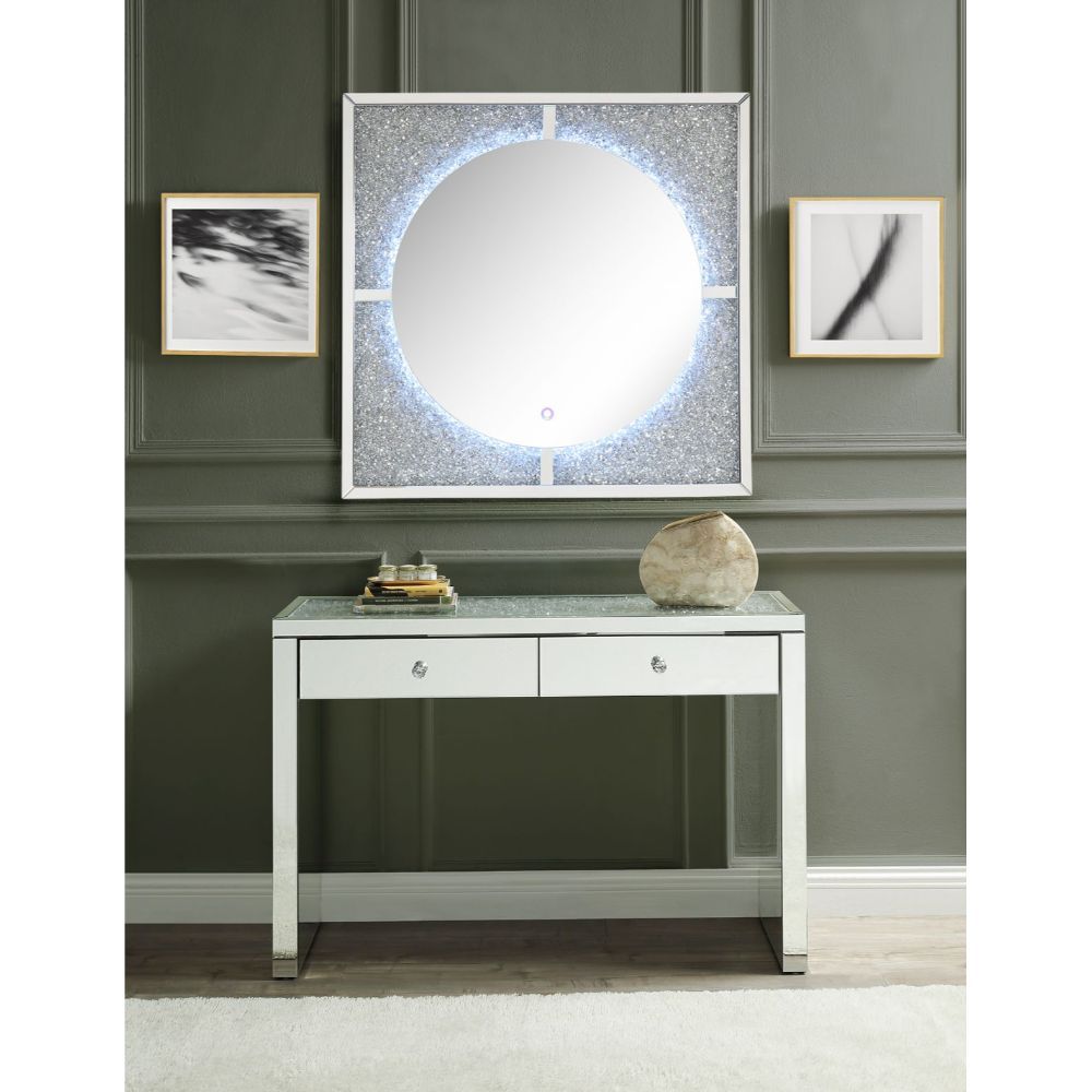 Assembled, Accent Wall Decor w/LED Light â€¢ Trim Frame: Beveled Mirrored Finish, MDF, Mirror Interior Size: 30-"Dia â€¢ Faux Stones Inlays & 4mm Clear Glass â€¢ Back Panel: Black Finish â€¢ Shape: Round â€¢ Orientation: Portrait (Vertical)<br/><br/><b>Pr