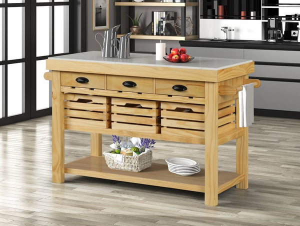 Rectangular Kitchen IslandStorage: 3 Drawers & 3 Pull Out BasketsFull Extension Drawer GlideSide Metal GlideMarble Top<br/><br/><b>Product Features</b><ul><li>Rectangular Kitchen Islandâ€§Storage: 3 Drawers & 3 Pull Out Basketsâ€§Full Extension Drawer Gli