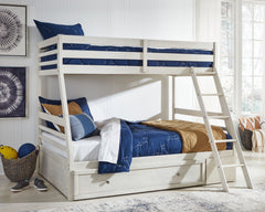 Elegant, timeless furnishings take your bedroom to the next level. Nothing does that better than this twin over full bunk bed. The antiqued white finish with a wonderful grain texture gives this youthful bed a sophisticated touch. Under bed storage makes 