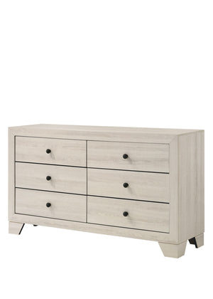  yet contemporary aesthetic with its clean lines and neutral color palette. The set includes a low-profile bed frame