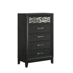 The Obsidian 5-Drawer Chest in Black is a sophisticated piece that combines modern elegance with practical functionality. Expertly crafted from premium solid Rubberwood and enhanced with manufactured woods and veneers, this chest offers both lasting beaut