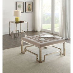 Add this Damien cocktail ottoman and end table to create a luxurious look for you living room. The sleek ottoman will match perfectly with any of your elegance sofa or be the eye catching accent piece in any room. Ottoman featuring bottom tufted fabric to