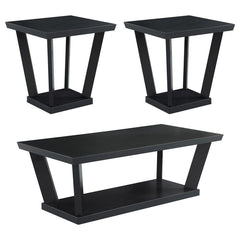 Create an ultra-modern feel with this set of three occasional tables, featuring a coffee table and two end tables. Designed with a black finish throughout each furniture piece, this modern three-piece occasional set lends a bold look to a space with their
