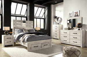 Cambeck - 7 Pc. - Dresser, Mirror, Full Panel Bed with 2 Storage Drawers, 2 Nightstands - Whitewash