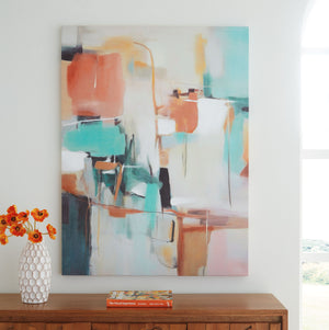  this wall art is an effortlessly cool take on color. The eye-catching abstract design is bustling with life without being busy. Expertly showcasing movement and geometric flair