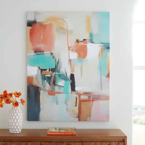  this wall art is an effortlessly cool take on color. The eye-catching abstract design is bustling with life without being busy. Expertly showcasing movement and geometric flair