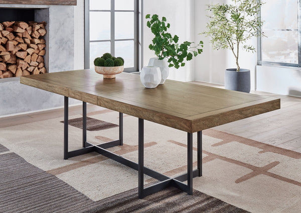  this dining extension table takes a relaxed approach to refinement. Its mixed-material design brings a trendy urban-chic feel to dinner time. And when guests drop in