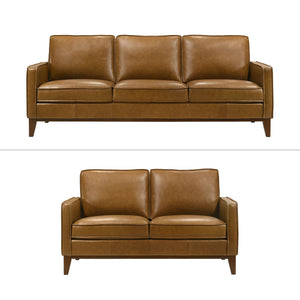 The Caspar Top Grain Leather 2-Piece Set effortlessly combines luxurious design with enduring comfort. Upholstered in rich caramel brown, the 100% top-grain leather exudes timeless elegance while offering exceptional durability and breathability. The qual