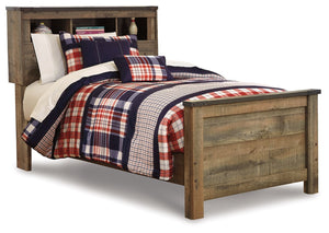 Whether she loves horses or he-'s a cowboy at heart, this twin bookcase bed matches their authenticity. Its rustic finish, plank-style details and nailhead trim pay homage to reclaimed barn wood, making for a chic look loaded with charm. Mattress and foun