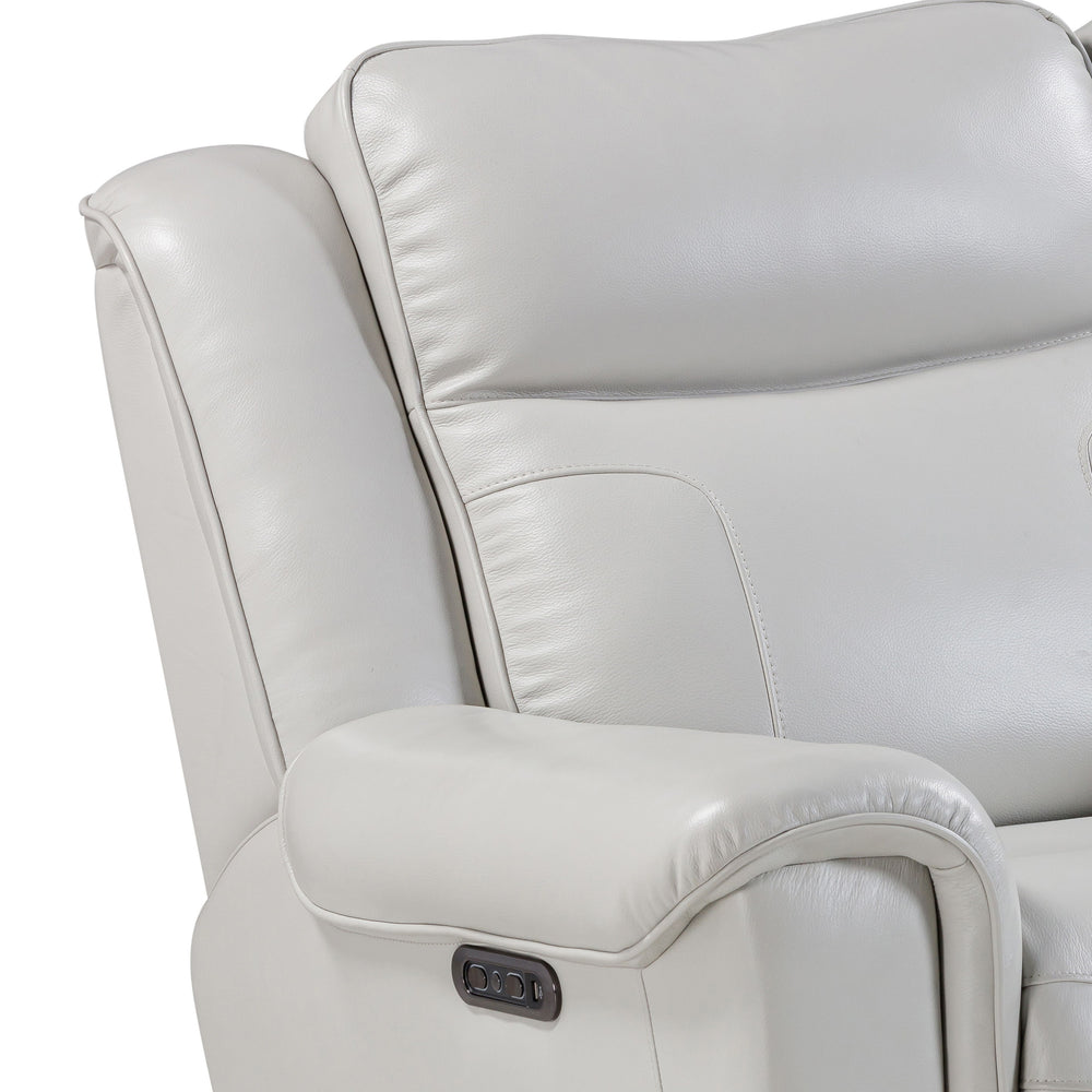Exuding eye-catching high-style and next-level comfort, the Atlantis Power Recliner offers a host of user-friendly features that will make anyone feel right at home. The supple Whisper Ivory colored leather cover with a custom match gives a clean, polishe