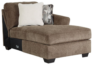 This right-arm facing corner chaise is made with polyester upholstery. Pairs with other items in the series to make a sectional.<br><br><b>Additional Dimensions</b><br><ul><li>Arm height: 26-"</li><li>Leg height: 3-"</li><li>Minimum width of doorway for d