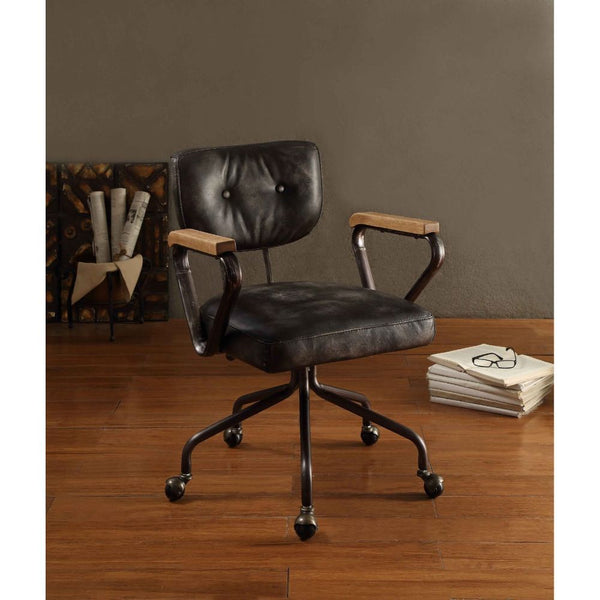 Hallie - Executive Office Chair - Vintage Black Top Grain Leather