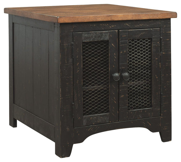 To those with an eye for the best in rustic farmhouse living, this two-tone end table doubles up on charm. Designer touches include plank-effect styling, distress marks and wire mesh door fronts for added character.<br><br><b>Additional Dimensions</b><br>