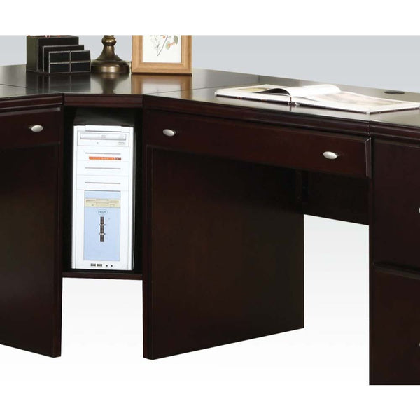 The Cape collection offers an sleek and contemporary design. This workstation is crafted in rich espresso finish, features pull-out keyboard tray and includes plenty storage area, ideal for electronics or accessories. Stylish sleek design and practicality