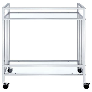 Cara - 2-Tier Rectangular Glass Shelf Metal Bar Cart - Chrome