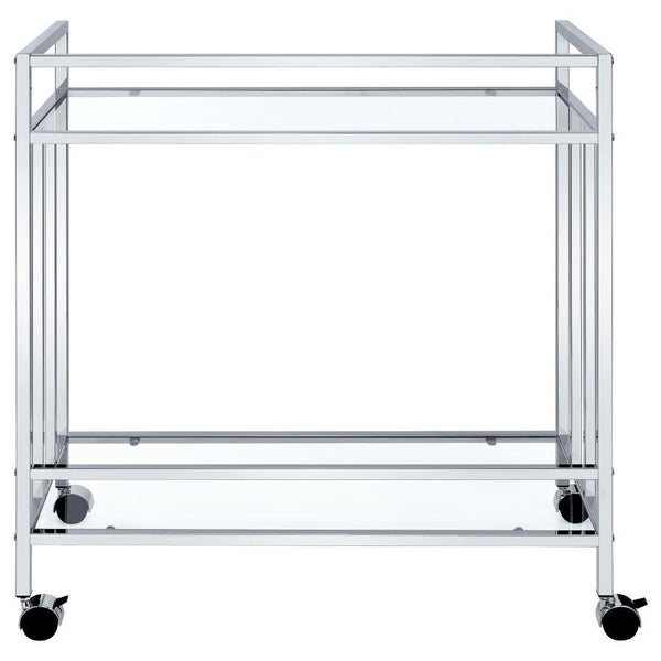 Cara - 2-Tier Rectangular Glass Shelf Metal Bar Cart - Chrome