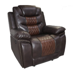 Experience the ultimate in comfort with the Nikko Glider Recliner with Power Footrest and Hidden Cup Holders in brown. Crafted with long-lasting construction, the frames are made from hardwoods and plywood, ensuring a stable and durable seating experience