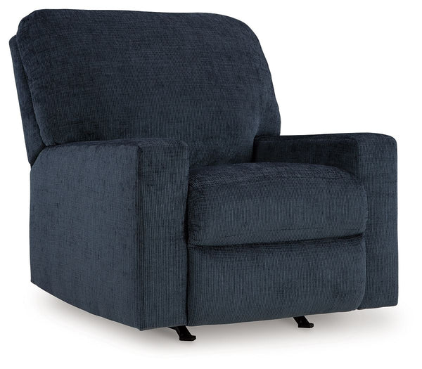 Looking to make a bold statement with color? Liven up your living room with this rocker recliner. Its trend-right navy blue upholstery adds a playful pop of color to your decor. Pairing posh style with everyday comfort, this piece is a welcome addition to