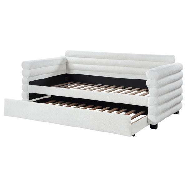 Patricia - Boucle Upholstered Twin Day Bed With Trundle - White