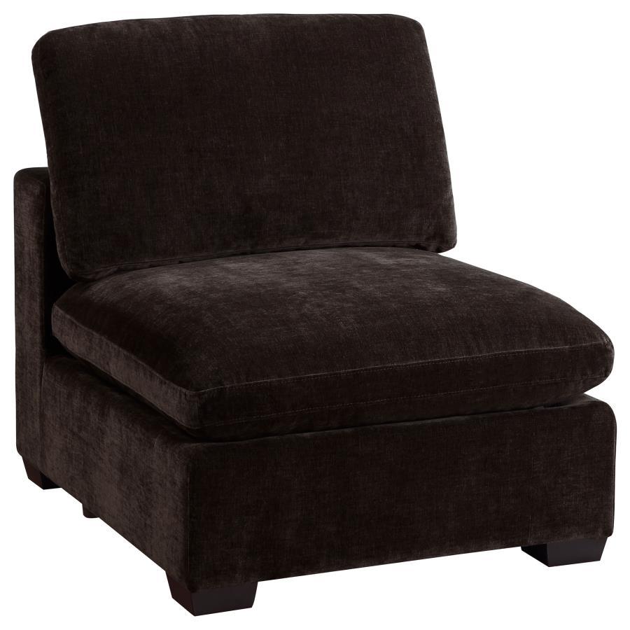 Bring a touch of modern elegance to your living space with this armless chair, a key component in creating a versatile and stylish sectional. Upholstered in soft, smooth fabric, this chair blends seamlessly into both contemporary and transitional decor se