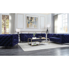 Elegant and eye catching, the stunning Atronia living room set is the perfect addition to any space. Modern tufted design with bright color cover, strength and beauty are guaranteed with sturdy wood frame and chrome legs. This group is bound to be the con