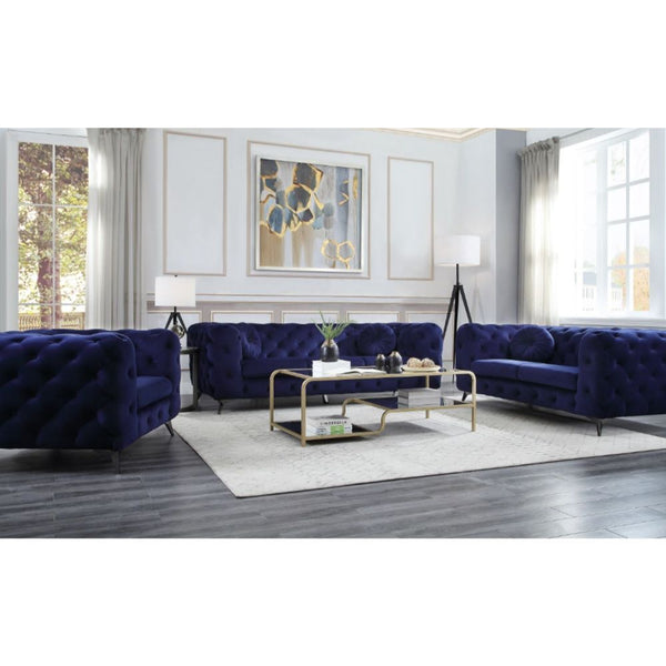 Elegant and eye catching, the stunning Atronia living room set is the perfect addition to any space. Modern tufted design with bright color cover, strength and beauty are guaranteed with sturdy wood frame and chrome legs. This group is bound to be the con