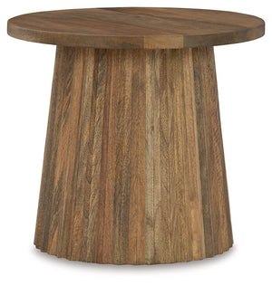 Show off your trend-right sensibilities with this contemporary accent table. Designed for the modern tastemaker, the solid wood piece wows with a fluted base. This organic beauty can be used on its own or grouped with other pieces in the collection. Howâ€