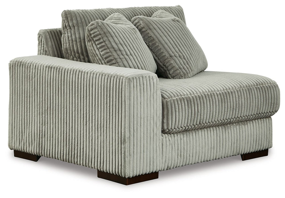 This left-arm facing corner chair is made with polyester upholstery. Pairs with other items in the series to make a sectional.<br><br><b>Additional Dimensions</b><br><ul><li>Arm height: 24-"</li><li>Seat depth: 28-"</li><li>Seat height: 21-"</li><li>Top o