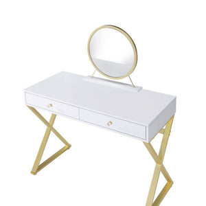 Coleen - Vanity Desk - White & Gold Finish