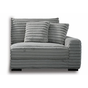 The Embrace Right Arm Facing Chair with 2 Accent Pillows in gray is a sophisticated and comfortable addition to your sectional arrangement. Featuring 100% gray polyester fabric with a fluffy, blanket-like texture, this chair promises ultimate relaxation. 