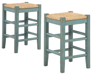 Bring the vintage casual vibe you love to the kitchen with this counter height bar stool. A stylish seating solution in a blue rubbed-through finish, this charming stool completes your dining space with ease. The woven seagrass seat and wood stretchers cr