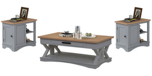 Destined to be the heart of any conversation area, the Americana Modern Cocktail Table is a must-have. Crafted in a versatile Dove grey finish, it features a contrasting wood-grain top in Weathered Natural. A lower open area is perfect for storage and dis