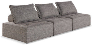 This modular seating set seeks to bring serenity to your outdoor seating area. Channeling Japandi and casual contemporary aesthetics, its low profile encourages laid-back living without sacrificing sophistication. The included back cushions complete momen