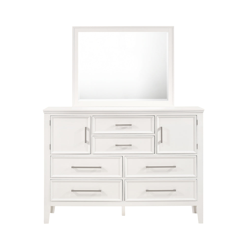 The Andover 2-Piece Wood Dresser and Mirror Set in White offers a perfect blend of durability, style, and functionality, making it a standout addition to any bedroom. This set includes a dresser and a matching mirror, both expertly crafted from solid Rubb