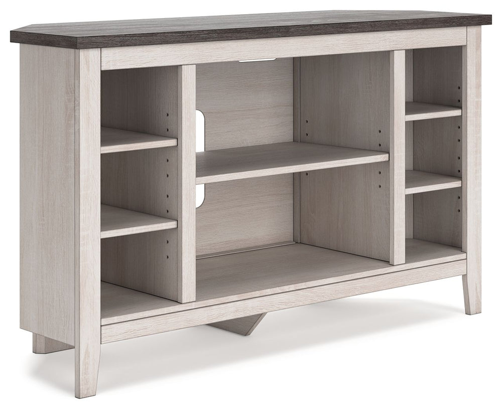 With its minimalist charm, this TV stand is right in tune with your relaxed approach to high style. Beautifully shaped to nestle into any corner, itâ€™s well equipped with a flexible open-concept design and cutouts for wire management that enhance the cle