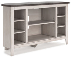 With its minimalist charm, this TV stand is right in tune with your relaxed approach to high style. Beautifully shaped to nestle into any corner, itâ€™s well equipped with a flexible open-concept design and cutouts for wire management that enhance the cle