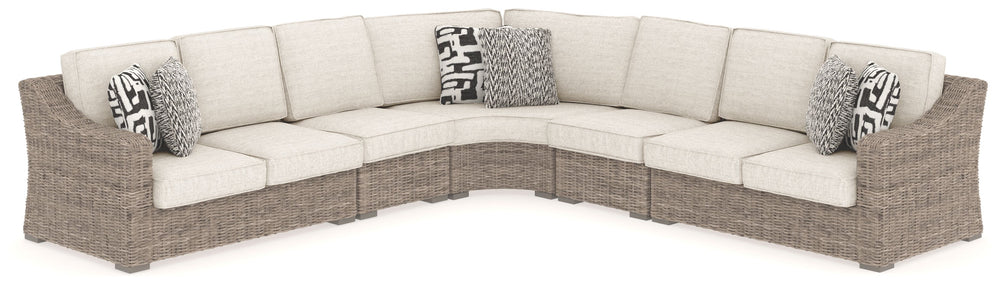 Sporting an easy-on-the-eyes look inspired by driftwood, this 6-piece sectional elevates the art of indoor-outdoor living. Beautiful and durable enough for indoor and outdoor use, this high-style/low-maintenance sectional entices with plush, removable cus