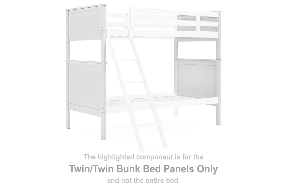 This set of twin-over-twin bunk bed panels is made with solid hardwood and MDF substrate. Pairs with other items in the series to make a bed kit.<br><br><b>Additional Dimensions</b><br><ul><li>Panel to floor: 10.88-"</li></ul><br/><br/><b>Product Features
