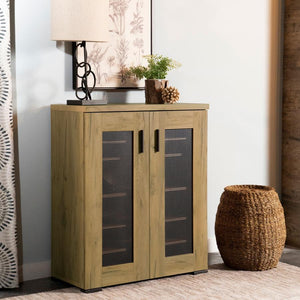  rustic aesthetic. Crafted from engineered wood with a golden oak wood-look laminate veneer