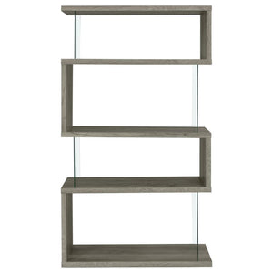 Emelle - 4-Shelf Glass Panel Bookshelf - Gray Driftwood