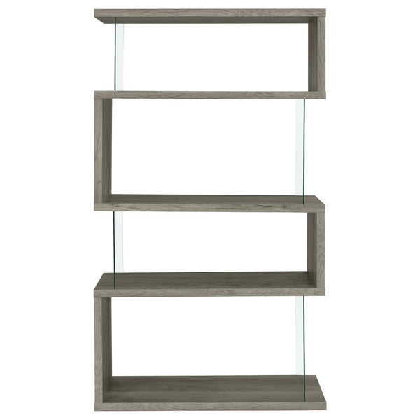 Emelle - 4-Shelf Glass Panel Bookshelf - Gray Driftwood