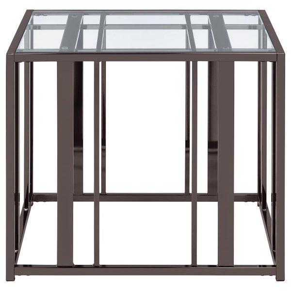 Adri - Rectangular Glass Top Side End Table - Black Nickel