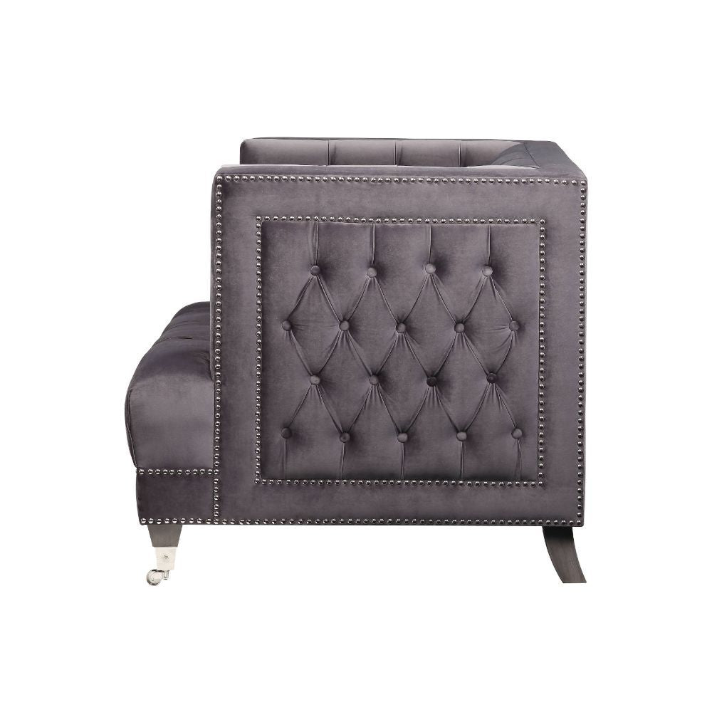 Tight Back & Seat Cushion (1+1) w/2 Pillows, Button Tufted, Nail-head Trim CONSTRUCTION] Pocket Coil Seat