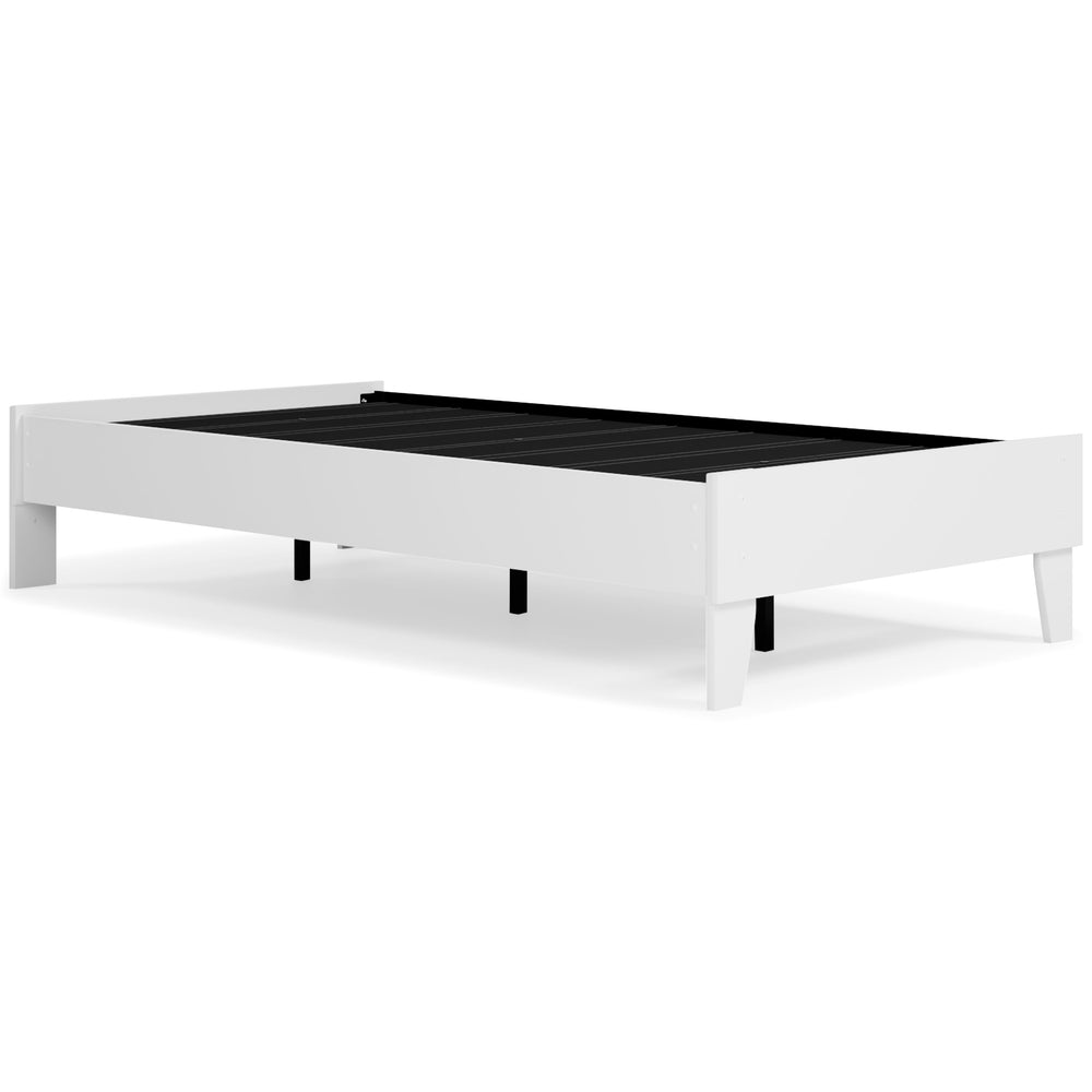 The perfect marriage of contemporary and casual style, this twin platform bed is a charming addition to your home. This bed keeps things simple with a crisp matte white finish. Best of all, it includes a footboard, rails and platformâ€“no additional found