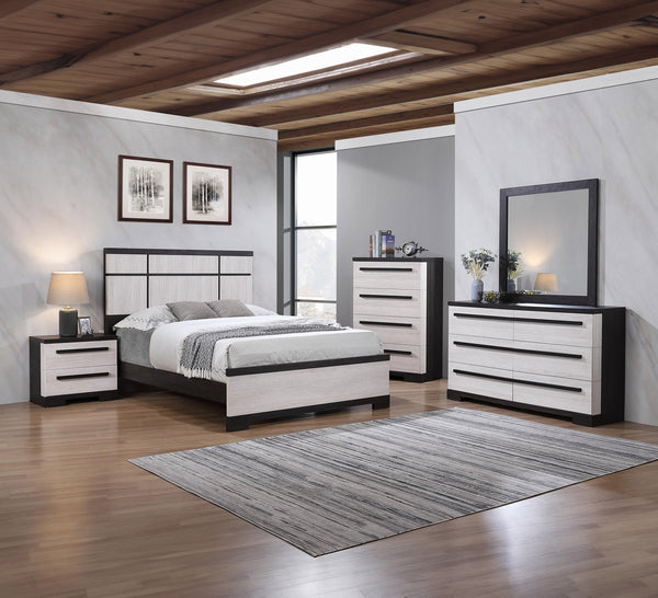 Introducing a bedroom collection that epitomizes the modern aesthetic with its bold contrasts and streamlined design. This avant-garde suite brings a fresh, two-toned approach to bedroom decor, blending light and dark hues for an effect that is as strikin