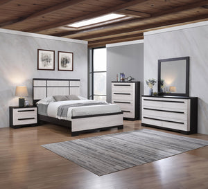 Introducing a bedroom collection that epitomizes the modern aesthetic with its bold contrasts and streamlined design. This avant-garde suite brings a fresh, two-toned approach to bedroom decor, blending light and dark hues for an effect that is as strikin