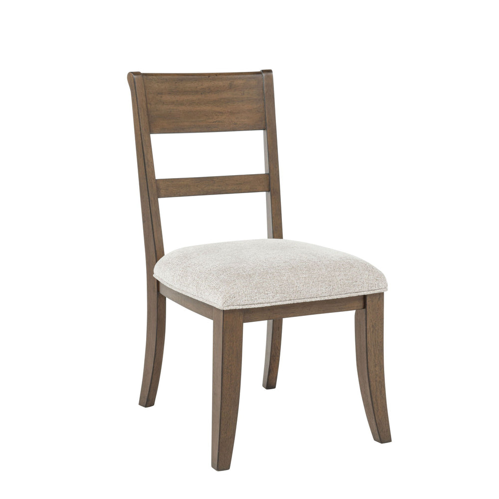 The Mariana Wood Back Side Chairs in Vintage Mocha, sold as a set of two, are crafted from solid Rubberwood, premium manufactured woods, and Acacia wood veneers, offering both beauty and durability. Each chair is meticulously finished with hand-distressed
