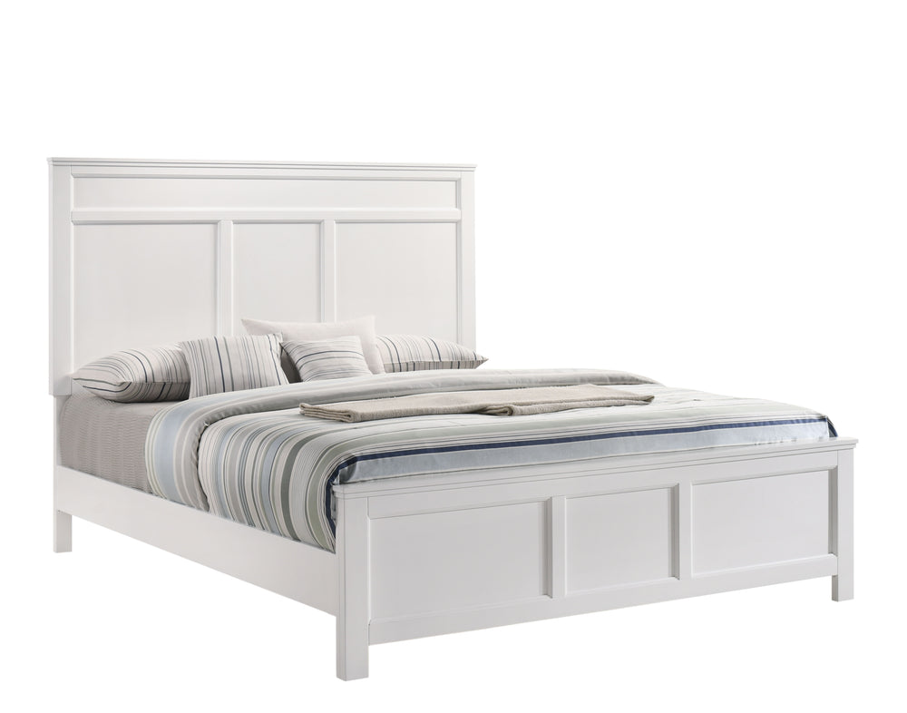 The Andover Wood Panel Bed in White is a perfect blend of durability, versatility, and contemporary style, making it a standout addition to any bedroom. Expertly crafted from solid Rubberwood, manufactured woods, and wood veneers, this bed is built to las
