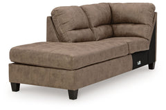 This left-arm facing corner chaise is made with faux leather upholstery. Pairs with other items in the series to make a sectional.<br><br><b>Additional Dimensions</b><br><ul><li>Arm height: 27-"</li><li>Leg height: 4.5-"</li><li>Minimum width of doorway f